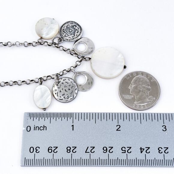 Vintage Israel Silpada Sterling Silver Mother of Pearl Charm Necklace 17"-19.5" - Picture 4 of 7